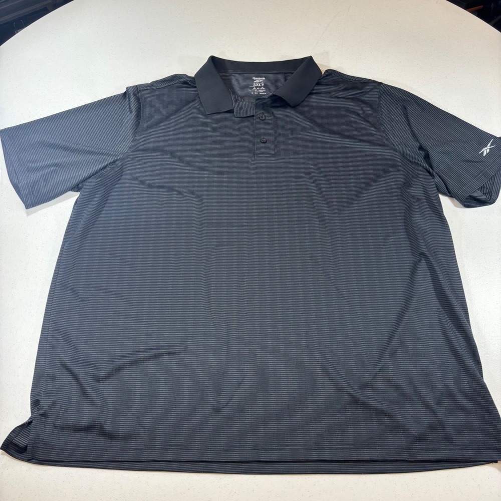 Reebok Speedwick Polo Shirt Mens 4XLT Black Grey Striped Big & Tall DXGF18503